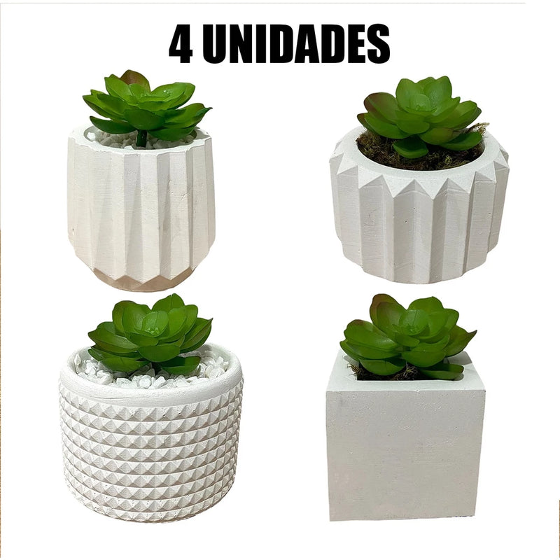 Kit 4 ou 2 Unidades Vaso decorativo de gesso texturizado para Suculentas, Cactus e Plantas