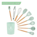 KIT de Utensílios Para Cozinha em Silicone e Bambu 12 Peças
