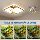 Luminária de LED de Sobrepor Quadrada Bivolt 3 Cores Com Luz Central Dupla Lustre de teto