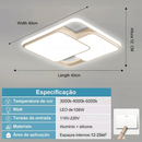 Luminária de LED de Sobrepor Quadrada Bivolt 3 Cores Com Luz Central Dupla Lustre de teto