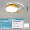 Luminária de LED de Sobrepor Quadrada Bivolt 3 Cores Com Luz Central Dupla Lustre de teto