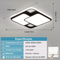 Luminária de LED de Sobrepor Quadrada Bivolt 3 Cores Com Luz Central Dupla Lustre de teto