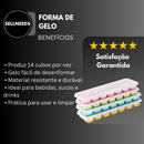 Kit 4 Forma De Gelo Fundo Silicone 14 Cubos Tampa Rígida