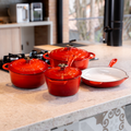 Kit Jogo Panelas Esmaltadas Antiaderente Ferro Fundido Chama e Indução Com Inmetro Estilo Creuset