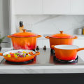 Kit Jogo Panelas Esmaltadas Antiaderente Ferro Fundido Chama e Indução Com Inmetro Estilo Creuset