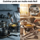 Jogo De Panelas 10 Peças Antiaderente Conjunto Caçarola Frigideira Fervedor Cor Coffee Cappuccino Kit Talheres