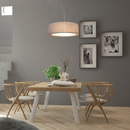 Luminária de Teto Pendente Cúpula Dupla Linho Pérola 40x16 Tom Luz