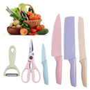 Kit de Conjunto Facas Coloridas/Pretos Tesoura Descascador Cozinha Gourmet 6 Peças