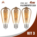 KIT 2 a 6 Lâmpada Filamento LED ST64 4W E27 Âmbar Estilo Retrô Vintage Luz Quente Edison Bivolt