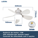 Ventilador de Teto com Luz Silencioso Controle Remoto Economica Instalação Fácil LED Bivolt E27