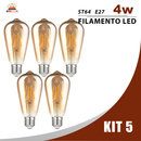 KIT 2 a 6 Lâmpada Filamento LED ST64 4W E27 Âmbar Estilo Retrô Vintage Luz Quente Edison Bivolt