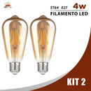 KIT 2 a 6 Lâmpada Filamento LED ST64 4W E27 Âmbar Estilo Retrô Vintage Luz Quente Edison Bivolt
